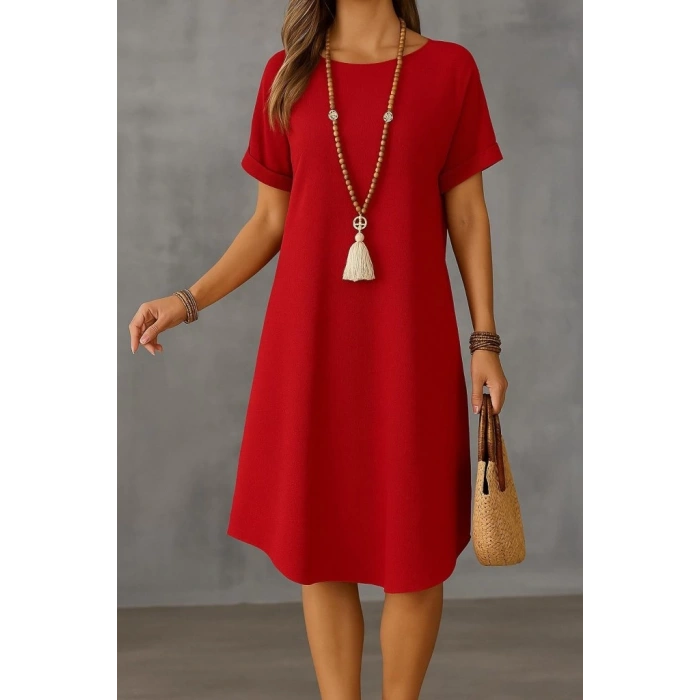 Kadın Kısa Kollu Kayık Yaka Bürümcük Elbise