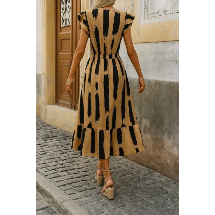 Kadın Kısa Kollu Kruvaze Yakalı Fırfırlı Süprem Elbise