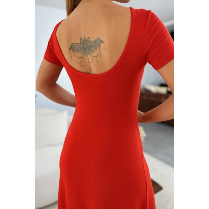 Kadın Kısa Kollu Sırt Dekolteli Yırtmaç Detaylı Viskon Elbise