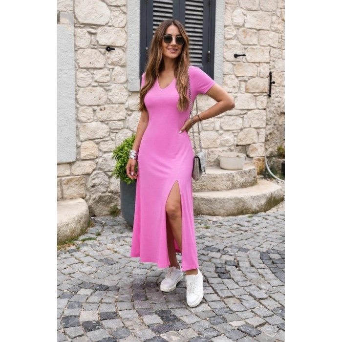 Kadın Kısa Kollu V Yakalı Maksi Boy Viskon Elbise