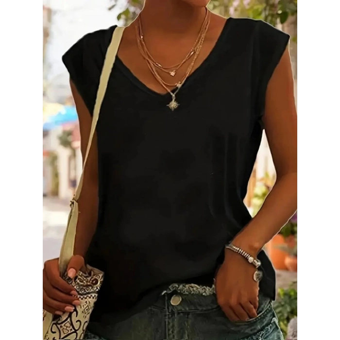 Kadın Kısa Kollu V Yakalı Viskon Bluz