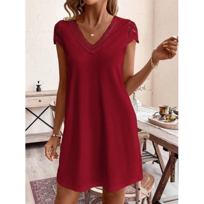 Kadın Kısa Kollu V Yakalı Viskon Elbise