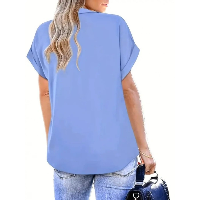 Kadın Kısa Kollu Yakalı Uzun Sandy Bluz