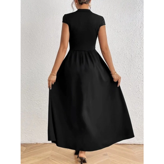 Kadın Kısa Kollu Yarı Balıkçı Yaka Viskon Elbise