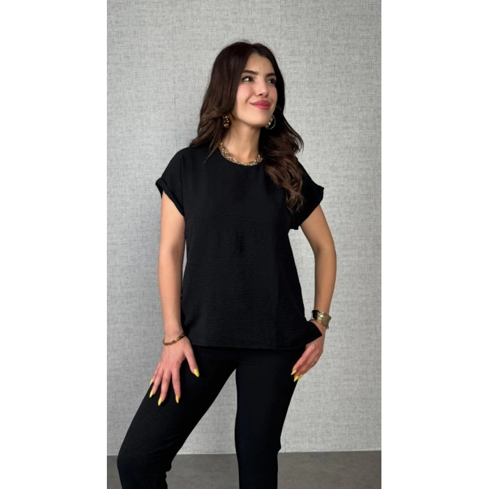 Kadın Kısa Kollu Yuvarlak Yaka Aerobin Bluz Ve Pantolon Ikili Takım