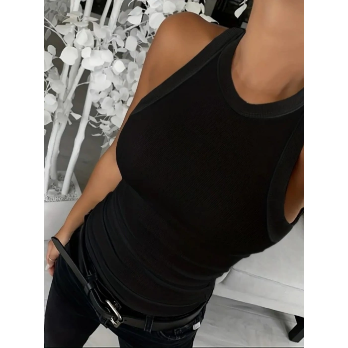 Kadın Kolsuz Yuvarlak Yaka Kalın Fitilli şardonlu Kaşkorse Bluz