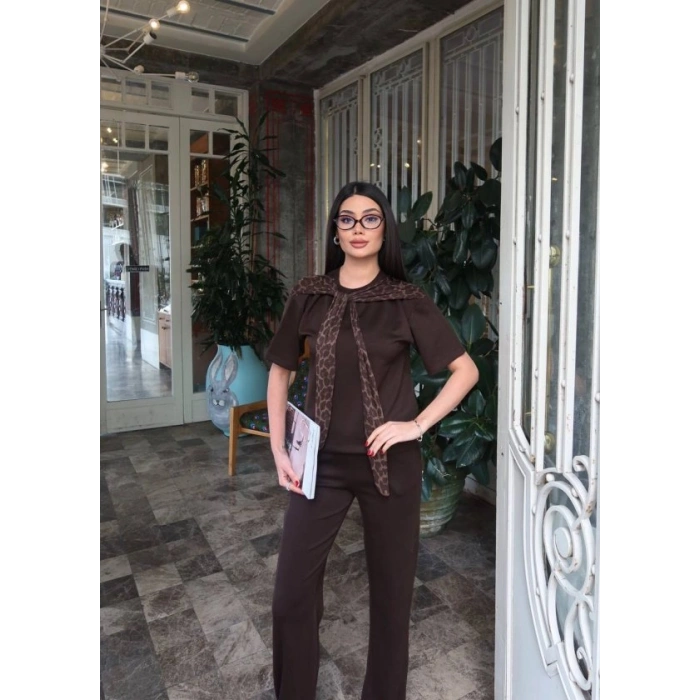 Kadın Leopar Detay Bağlamalı Takım