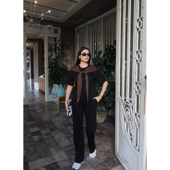 Kadın Leopar Detay Bağlamalı Takım