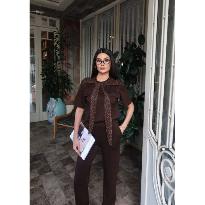 Kadın Leopar Detay Bağlamalı Takım