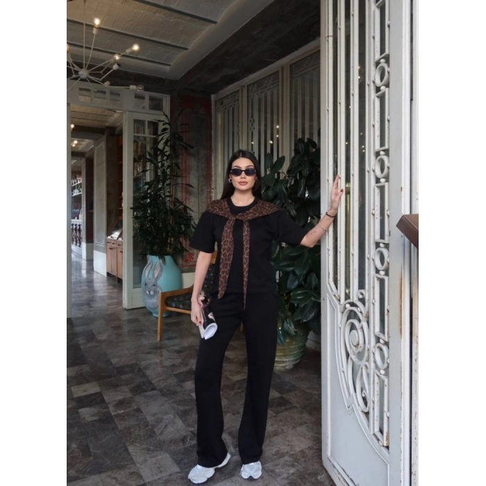 Kadın Leopar Detay Bağlamalı Takım