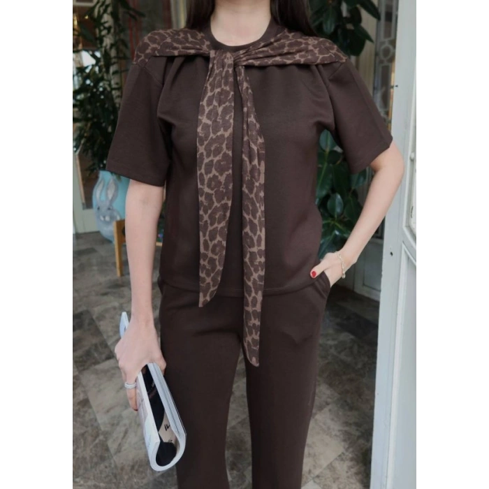 Kadın Leopar Detay Bağlamalı Takım