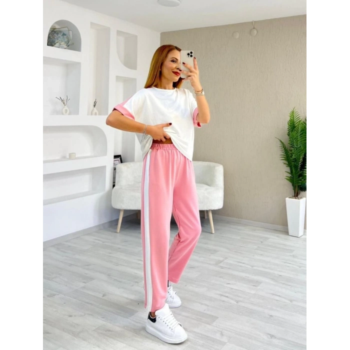 Kadın Modal Dokulu Kumaş Yanı şeritli Takım