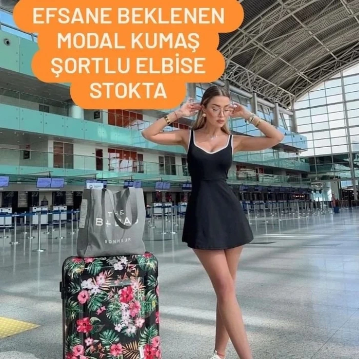 Kadın Modal Kumaş Askılı şortlu Elbise