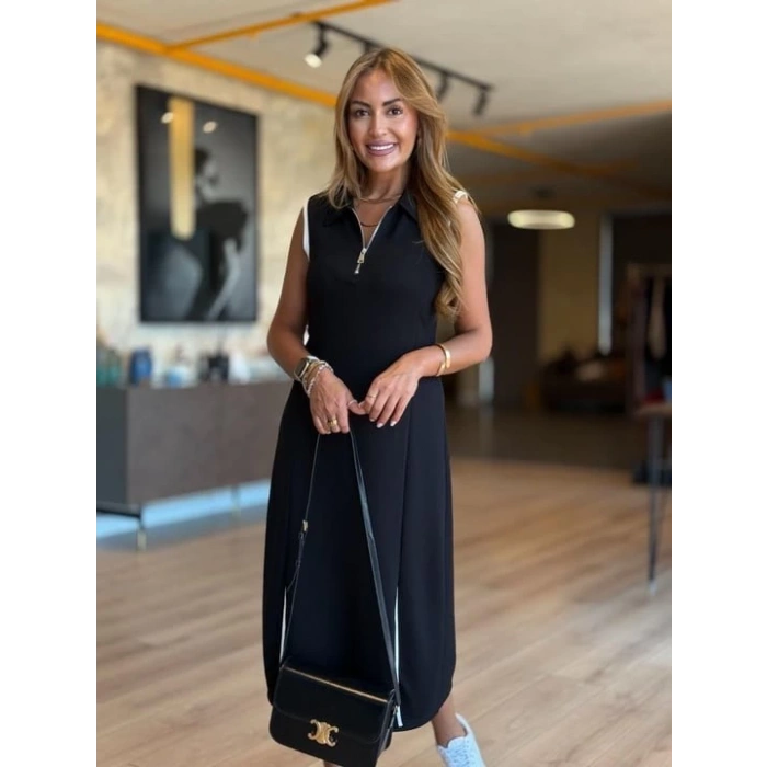 Kadın Modal Kumaş Fermuarlı Kolsuz Midi Boy Elbise