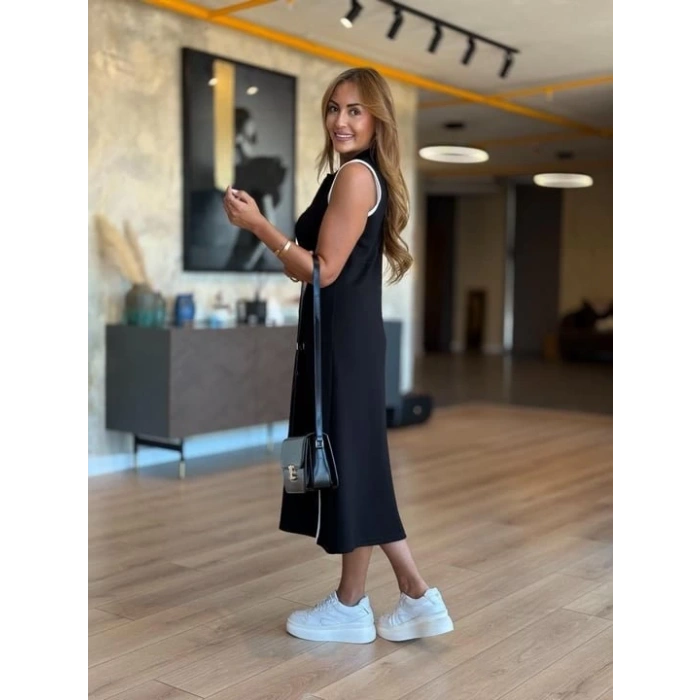Kadın Modal Kumaş Fermuarlı Kolsuz Midi Boy Elbise