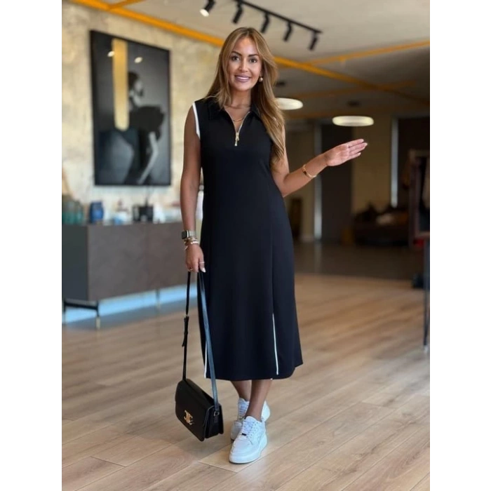 Kadın Modal Kumaş Fermuarlı Kolsuz Midi Boy Elbise
