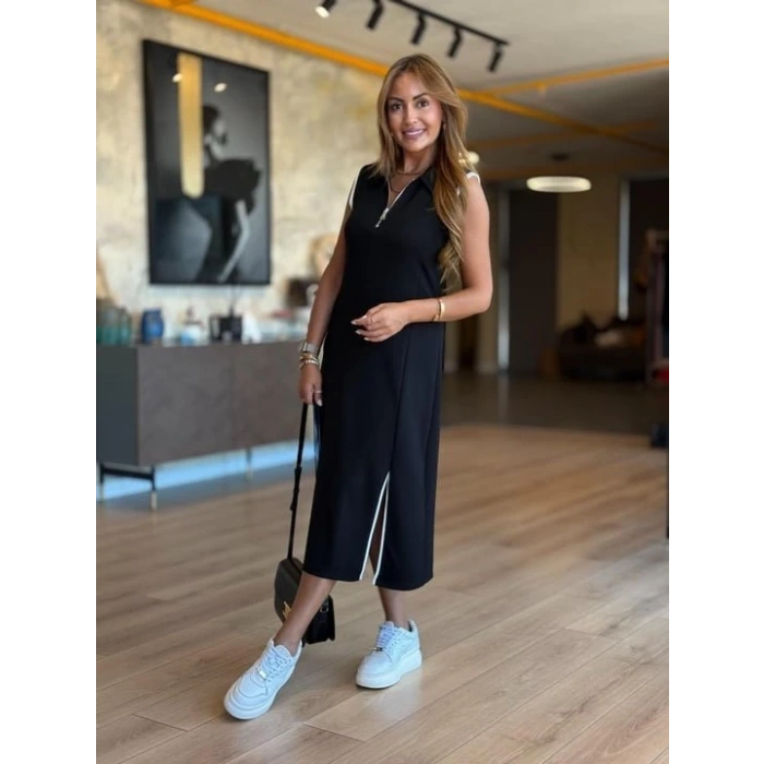 Kadın Modal Kumaş Fermuarlı Kolsuz Midi Boy Elbise