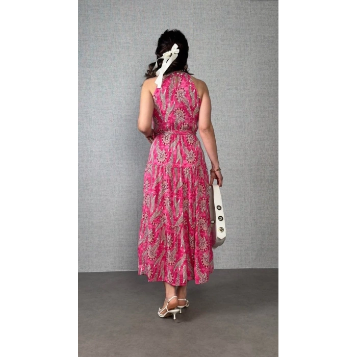 Kadın Omuzlardan Açık Boyundan Geçmeli Desenli Süprem Bluz