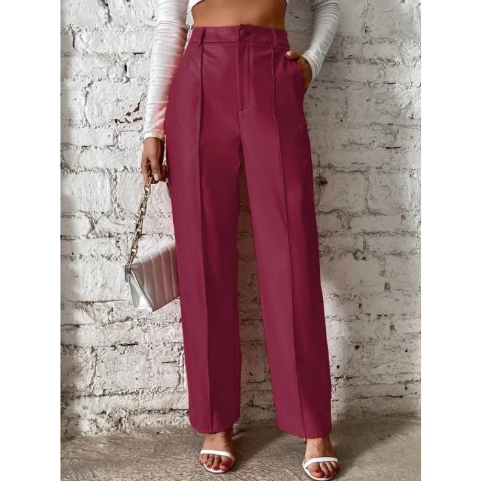 Kadın önden Fermuarlı Cepli Geniş Kesim Lame Deri Pantolon