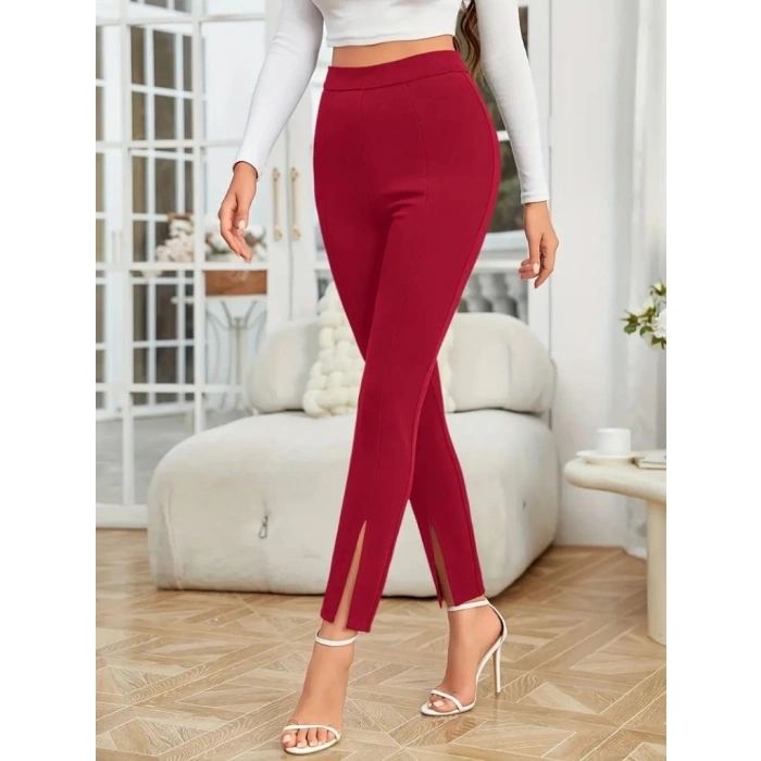 Kadın önden Yırtmaçlı Yüksek Bel Ithal Krep Pantolon