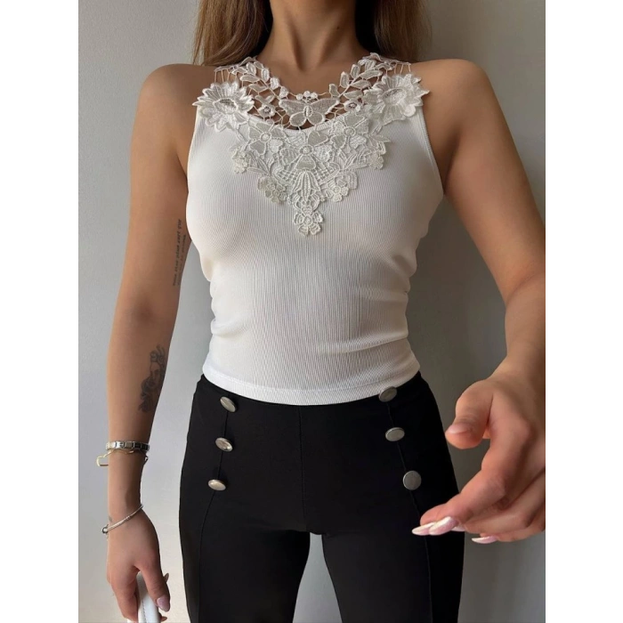 Kadın Ottoman Kumaş Dantel Detaylı Bluz