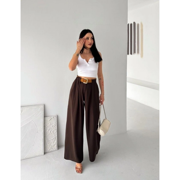 Kadın Pileli Kemerli Pantolon
