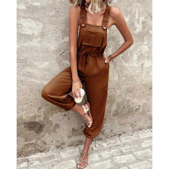 Kadın Poplin Kumaş Likralı Askılı Tulum