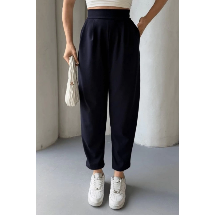 Kadın Scuba Krep Likralı Yan Fermuarlı Lastikli Harem Pantolon