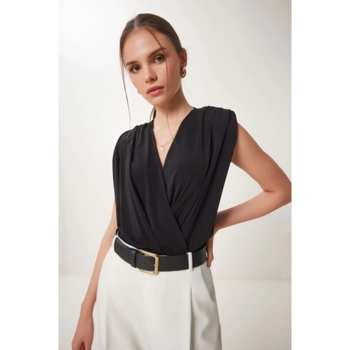 Kadın Sendy Kumaş Kruvaze Yaka Vatkalı Bluz