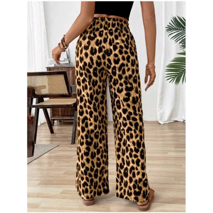 Kadın Süprem Kumaş Beli Lastikli Leopar Desen Pantolon