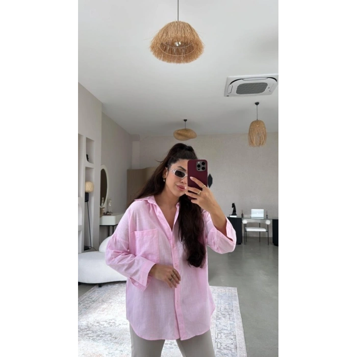 Kadın Tek Cepli Over Size Ketem Gömlek