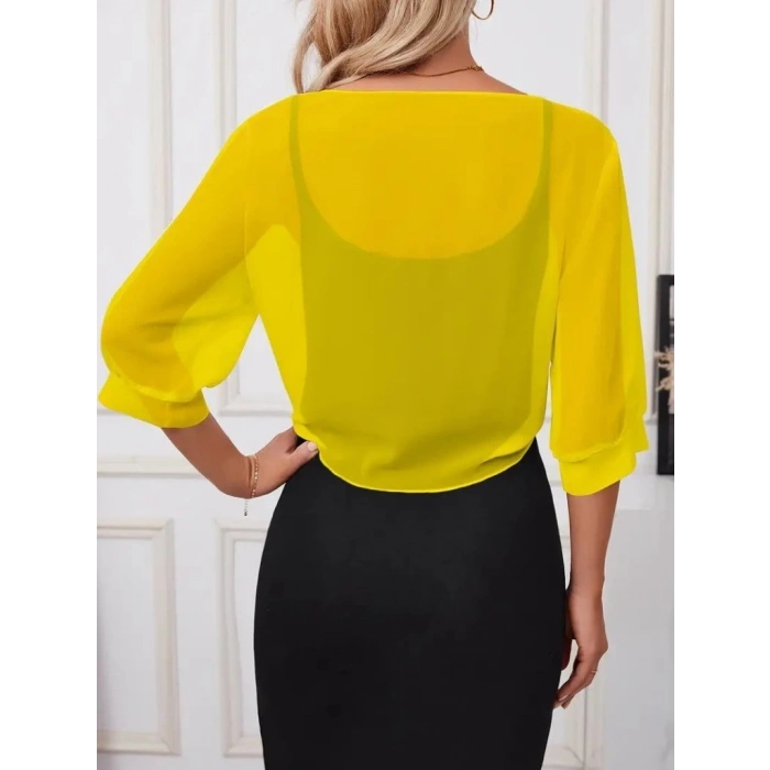 Kadın Truvakar Kollu önden Bağlamalı Kısa şifon Bolero Ceket