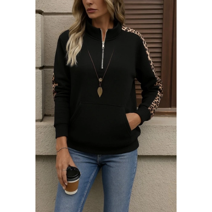 Kadın Uzun Kollu Balıkçı Yaka önden Fermuarlı Polar Bluz