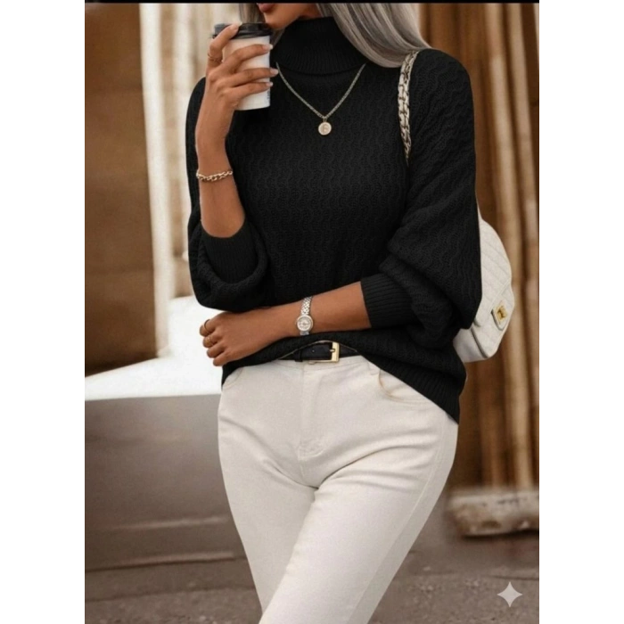 Kadın Uzun Kollu Balıkçı Yaka Triko Bluz