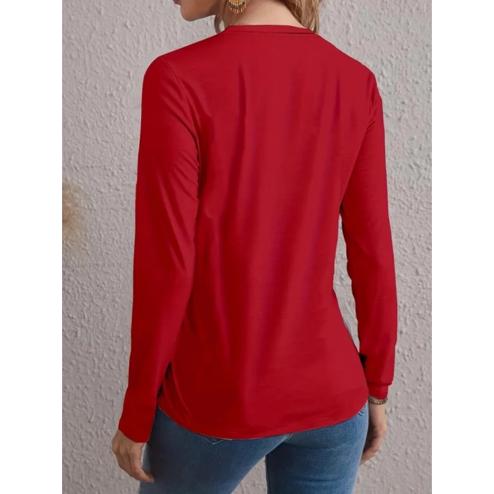 Kadın Uzun Kollu Bisiklet Yaka Ay Baskılı Viskon Bluz