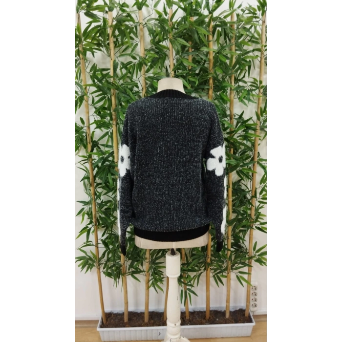 Kadın Uzun Kollu Bisiklet Yaka çiçek Desenli Triko Bluz