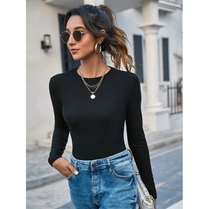 Kadın Uzun Kollu Bisiklet Yaka Süprem Bluz