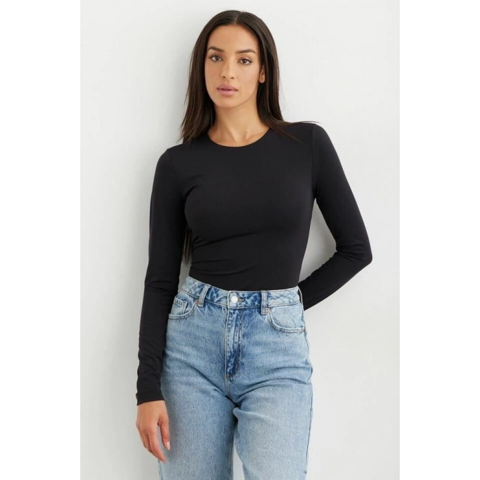 Kadın Uzun Kollu Bisiklet Yaka Süprem Bluz