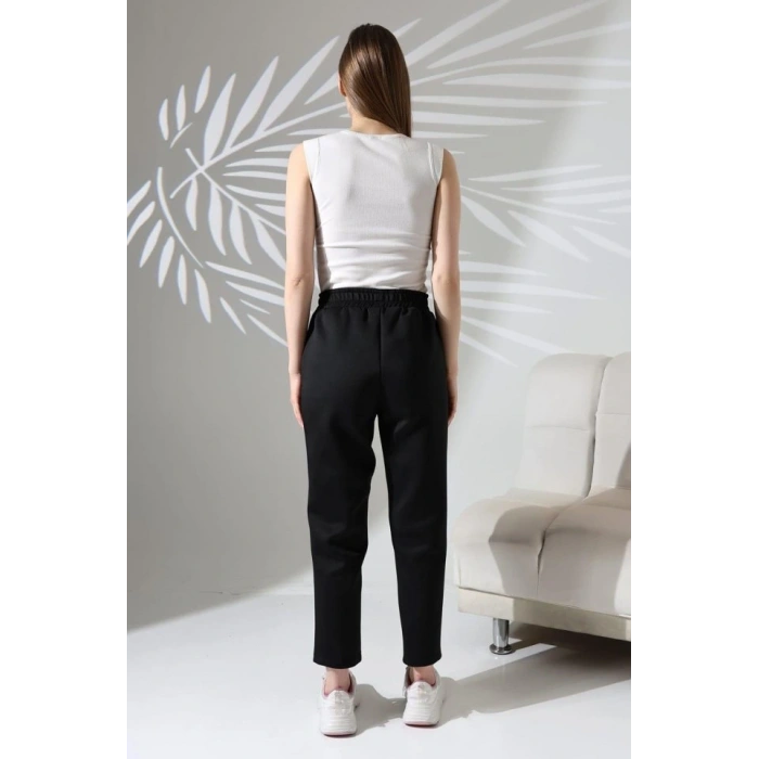 Kadın Uzun Kollu Dalıç Kumaş Cep Detay Beli Lastikli ütüsüz Pantolon