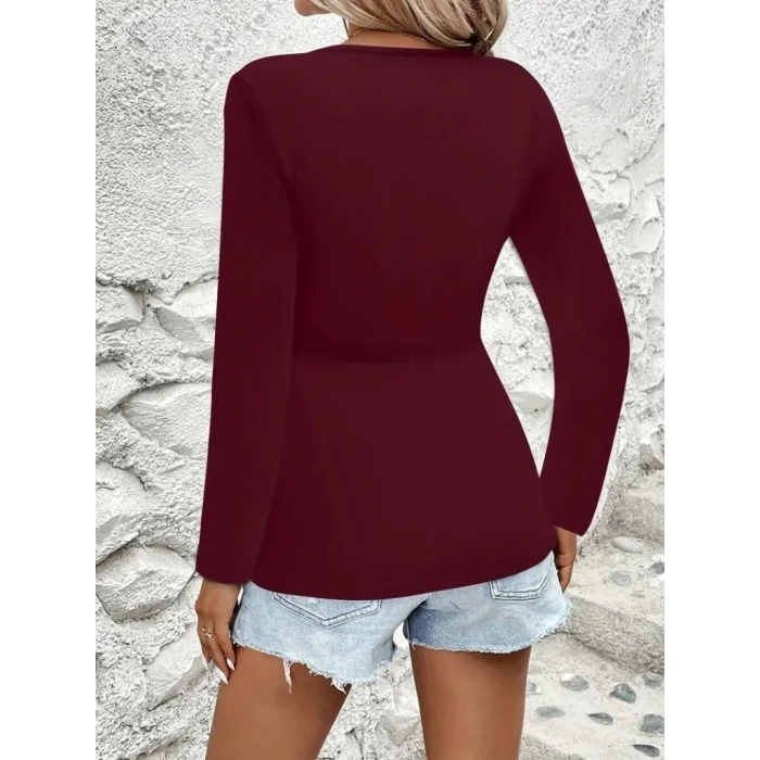 Kadın Uzun Kollu Dekolteli Sarmal Detaylı Viskon Bluz