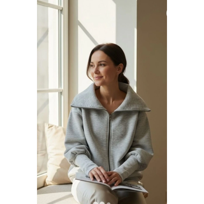 Kadın Uzun Kollu Fermuar Detay Sweat Shirt