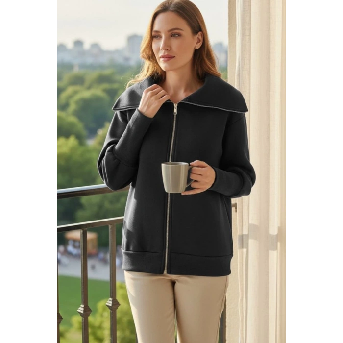 Kadın Uzun Kollu Fermuar Detay Sweat Shirt