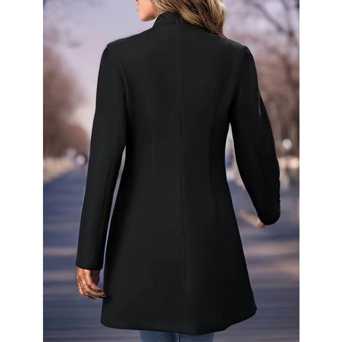 Kadın Uzun Kollu Hakim Yakalı önden Düğmeli Ithal Kaşe Astarsız Kısa Kaban