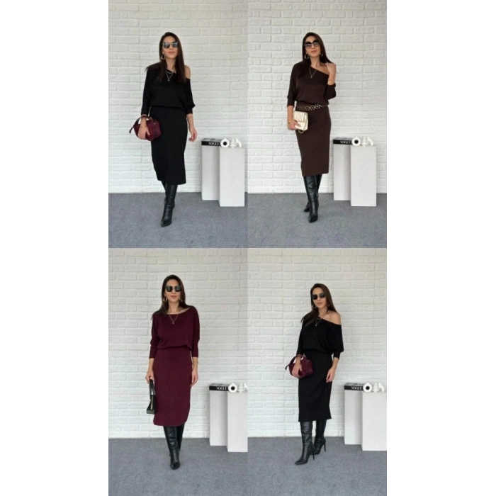 Kadın Uzun Kollu Kayık Yaka Elbise