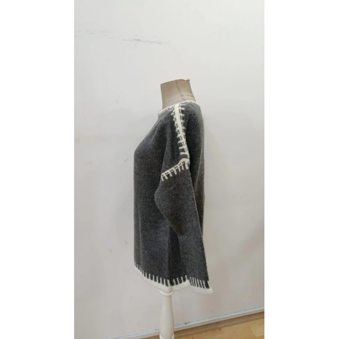 Kadın Uzun Kollu Kayık Yaka Triko Bluz