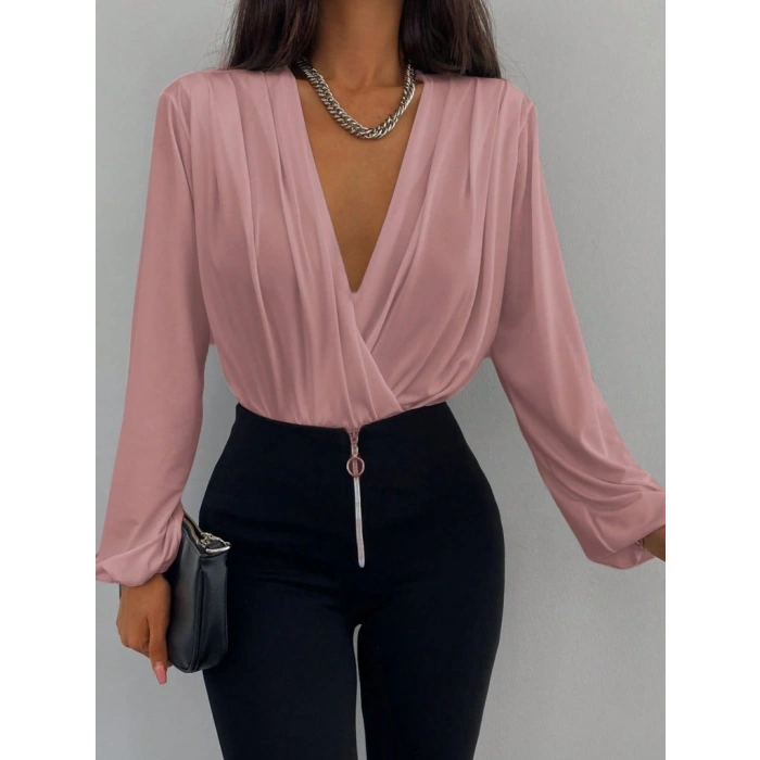 Kadın Uzun Kollu Kruvaze Yaka Sandy Bluz