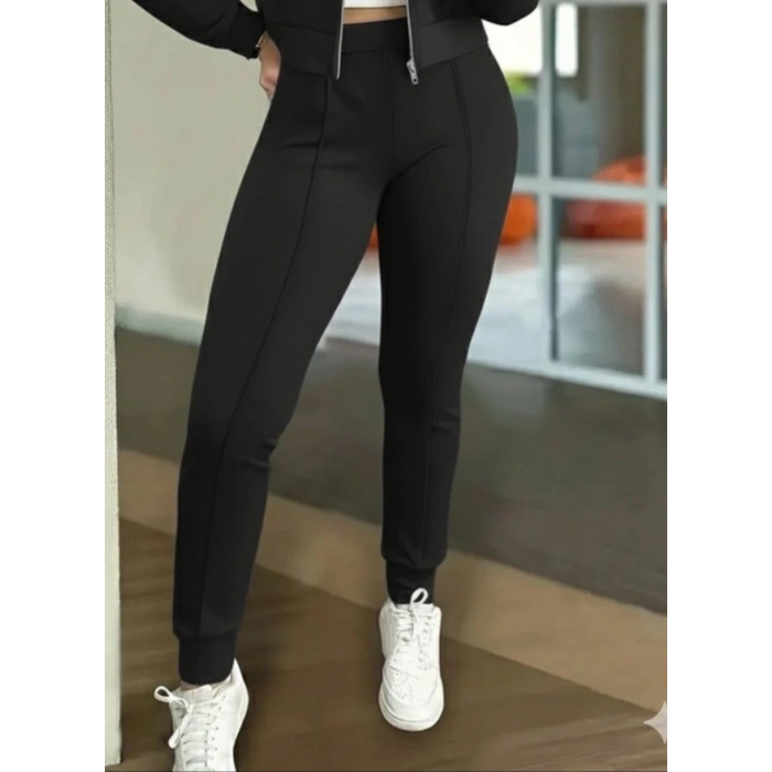 Kadın Uzun Kollu önden Fermuarlı Kısa Modal Ceket Ve Pantolon Ikili Takım