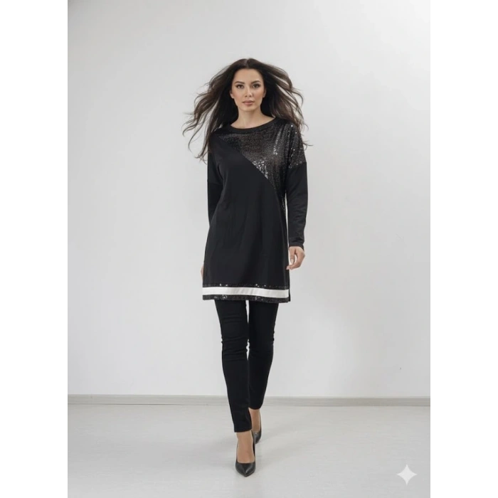 Kadın Uzun Kollu Pulpayet Detay Bluz