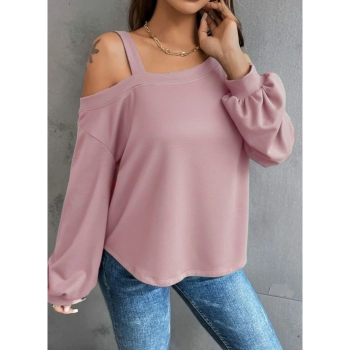 Kadın Uzun Kollu Tek Omuz Askı Detay Salaş Dalgıç Bluz