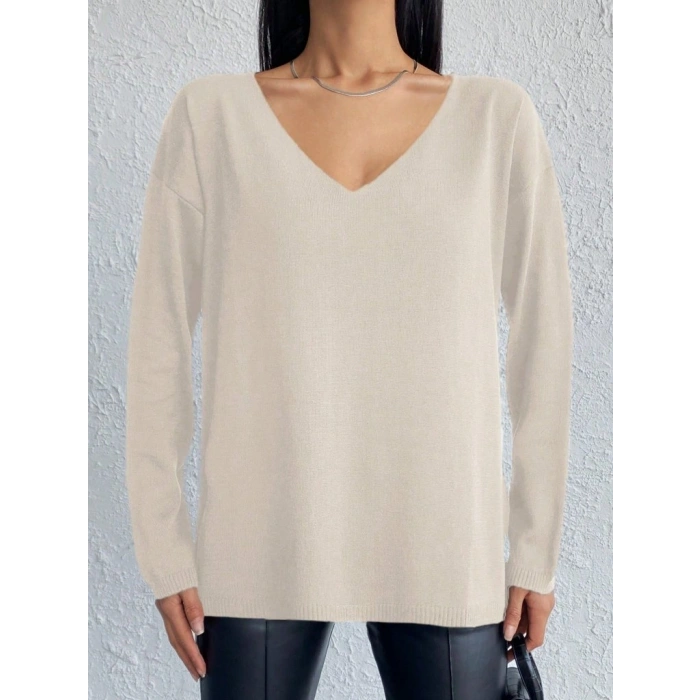 Kadın Uzun Kollu V Yaka Triko Bluz